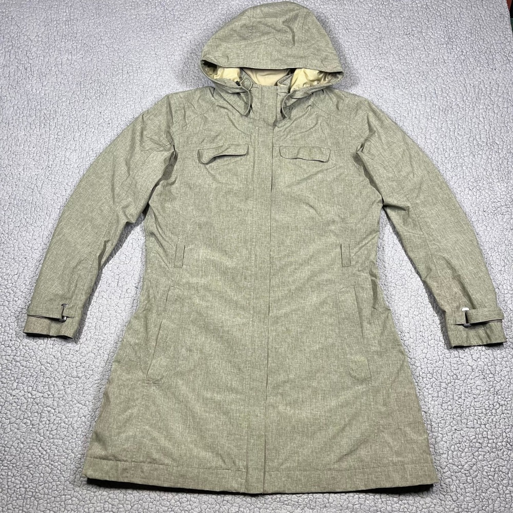 REI Womens Hooded Rain Parka Jacket Green Longline Trench Coat Size L RN37249 - Picture 1 of 12